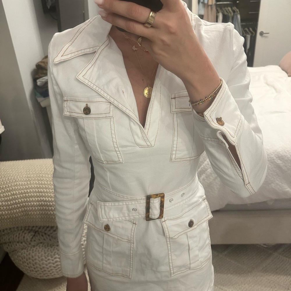 White Belted Women's Jacket- Solid And Stripped D… - image 2
